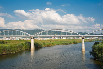 下流から俯瞰で見た水管橋・水道橋