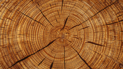 Close up of tree trunk cross section showing annual rings and texture. Natural wood pattern with concentric circles