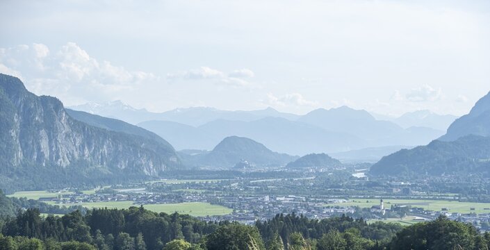 View of the Inn Valley with the town of Kufstein, Tyrol, Austria
