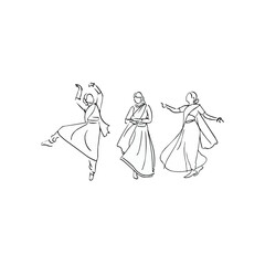 Indian Traditional  Graceful line art of three women in traditional Indian dance Collection