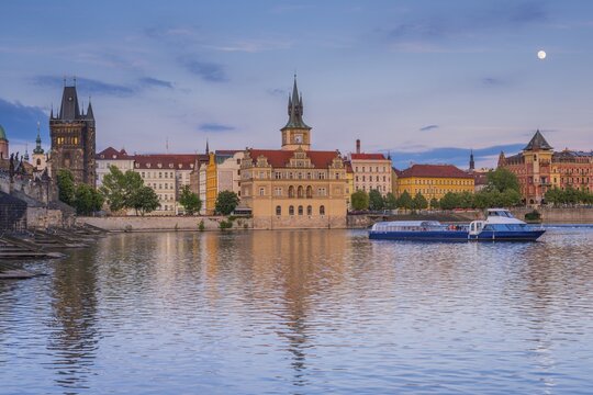 Bedrich Smetana Museum in the former waterworks, behind it the Old Town Water Tower, Prague, Bohemia, Czech Republic