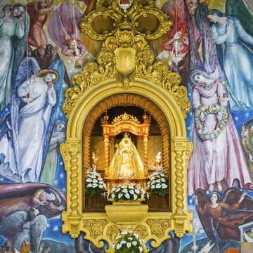 Statue of the Virgin Mary, Virgen de Canelaria, patron saint of the Canary Islands archipelago, Basilica de Nuestra Senora de la Candelaria, Candelaria, Tenerife, Canary Islands, Canary Islands, Spain