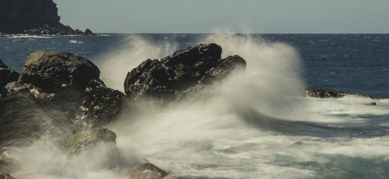 Surf, lava rocks, west coast, Adeje, Tenerife, Canary Islands, Spain