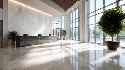 Fototapeta premium Modern office lobby with a spacious reception area large and elegant marble finishes