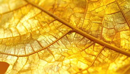 A macro of a golden, translucent autumn leaf showing intricate vein patterns