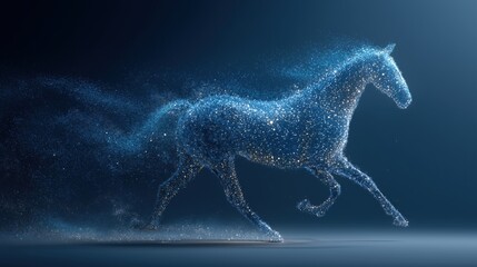 Fototapeta premium Futuristic glowing horse made of particles and light, digital illustration for 2026 Year of the Horse
