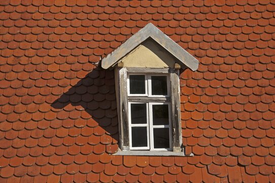 Dormer window, plain tile roof panels, Germany