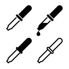 Pipette icon. A medical or eye dropper. A measuring vessel for dispensing medication drop by drop. A tool for measuring precise volumes of liquids in medicine, chemistry, or biology. Raster icon.
