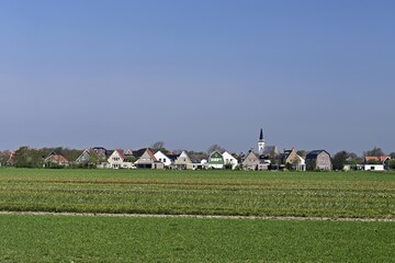 Village view with 600 year old Hoornder church, reformed church, Den Hoorn, Texel, Holland, Netherlands