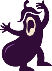 Obraz premium Dancing eggplant character with open mouth and raised arms purple cartoon