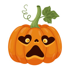 Halloween pumpkin, Jack o' lantern. Hand drawn trendy flat style. Perfect for Halloween party invitation, greeting card, banner, stickers, poster, trick or treat Spooky Jack. Vector illustration