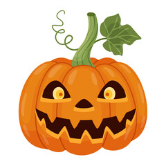 Halloween pumpkin, Jack o' lantern. Hand drawn trendy flat style. Perfect for Halloween party invitation, greeting card, banner, stickers, poster, trick or treat Spooky Jack. Vector illustration