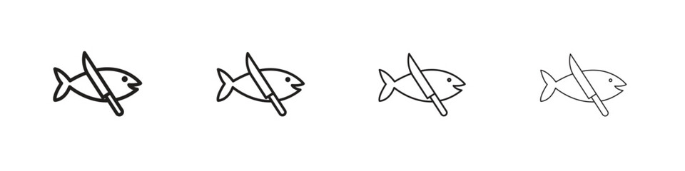 Fish and a knife icons. editable stroke icon collection.