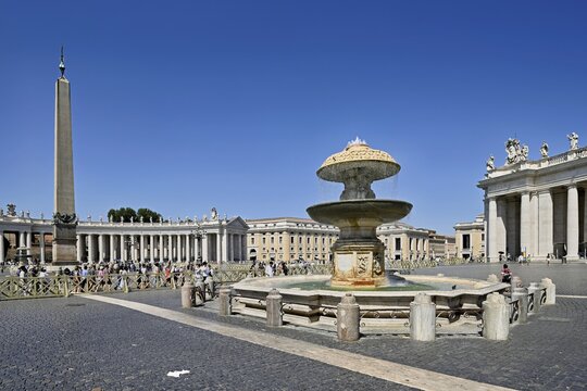 Obelisk and fountain in St Peter's Square, Vatican, Rome, Lazio, Italy