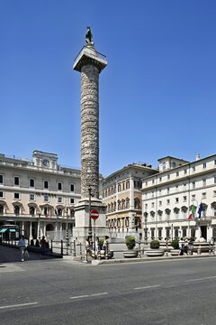 Ancient Roman victory column, Column of Marcus Aurelius in Piazza Colonna, Marcus Column, ancient Rome, Lazio, Italy