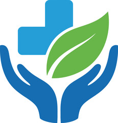 Healing hands care support healthcare cross leaf symbol natural medicine wellness concept