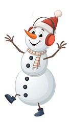 Snowman dancing with a joyful expression on a transparent background