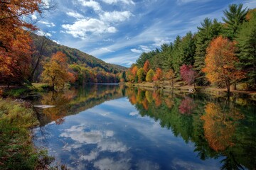Lackawanna State Park: Autumn Reflections on a Serene Lake Surrounded by Vibrant Forests and Clear Skies