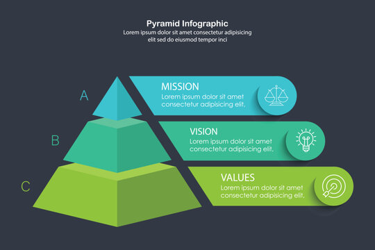 Venn diagram pyramid infographic chart template for business 3 parts, options, presentation with venn diagram elements vector illustration.