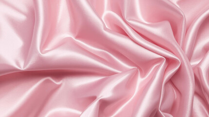 Smooth pink satin fabric with elegant folds and glossy finish, creating luxurious and soft appearance
