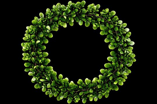 A vibrant green wreath of small leaves encircles a dark background, creating a visually appealing design. - Powered by Adobe