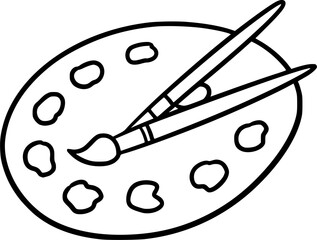 Paint palette with a brush, doodle style icon
