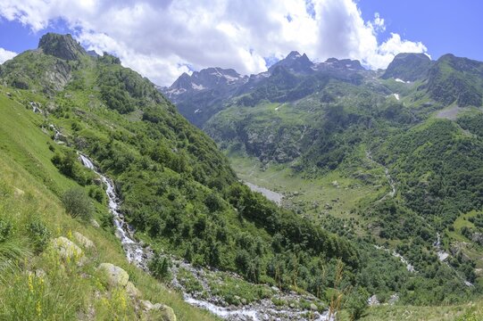 Waterfall on the way to Lago del Vei del Bouc, Entracque, Province of Cuneo, Italy