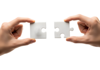 Connecting Puzzle Pieces: Hands Symbolizing Collaboration and Problem Solving on Black Background