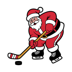 Santa Claus Playing Ice Hockey Illustration