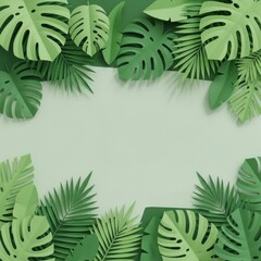Lush paper tropical foliage background with central space for text insertion