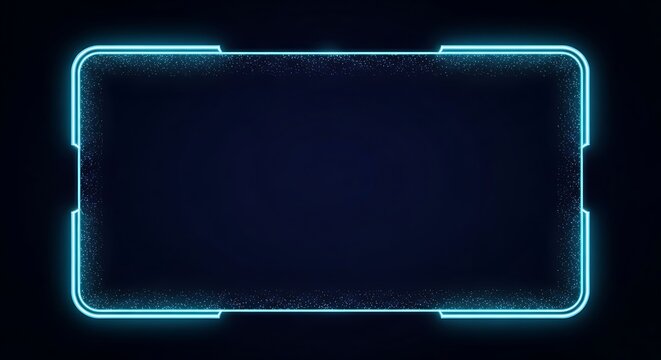 Futuristic cyan neon glowing frame on dark background for gaming, streaming or digital display