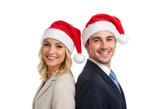 Happy Couple in Santa Hats Celebrating Christmas Together - A Joyful Holiday Scene