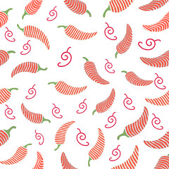 Minimalist Chili Pepper Seamless Pattern Vector Illustration. Red Chili Line Art with Curved Stripe Texture. hot chili pepper. Red chili pepper hand drawn illustration. Vibrant red chili pepper.