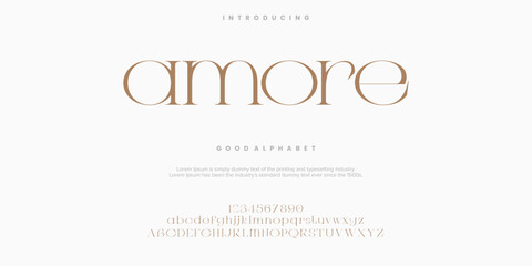Amore Abstract Fashion font alphabet. Minimal modern urban fonts for logo, brand etc. Typography typeface uppercase lowercase and number. vector illustration