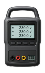 Portable three-phase energy meter with handle for temporary home energy audits.