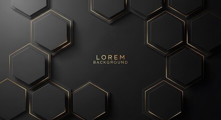 Elegant black background with golden hexagonal frames and geometric shapes for luxury branding