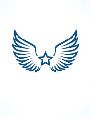 Fototapeta premium Blue wings spread symmetrically around a central star, white background