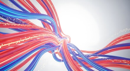 Abstract Swirling Wires Network Data Transfer Modern Technology Lines Light Particles Background