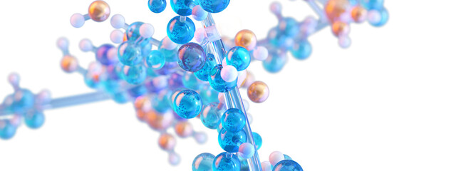 Amino acids in protein molecules, essential for DNA molecular structure, metabolism, muscle synthesis, recovery. MicroRNA gene expression. Health, fitness, nutrition, dietary supplements 3D banner	
