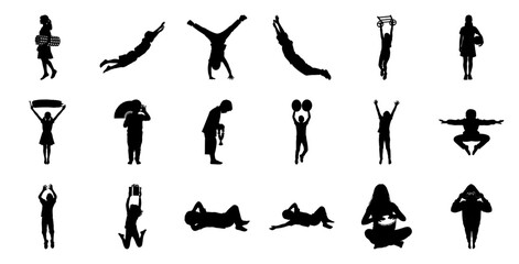 Children silhouettes playing and posing activities