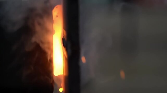 A powerful and destructive blaze with fierce orange flames and dense smoke, a symbol of danger, emergency, combustion, and the untamed force of nature