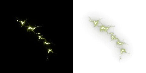 Green lightning bolt overlay illustration on black and white backgrounds, showcasing dynamic energy and vibrant visual effects for creative design projects