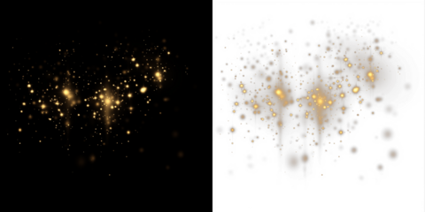 Golden glittering particles overlay on contrasting black and white backgrounds, creating a stunning visual effect for design projects and artistic compositions