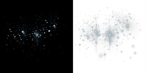 Abstract PNG overlay featuring sparkling light effects on contrasting black and white backgrounds,...