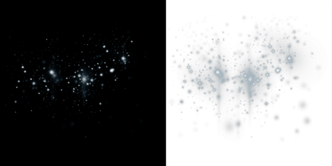 Abstract PNG overlay featuring sparkling light effects on contrasting black and white backgrounds, ideal for creative design projects and enhancing visual storytelling elements