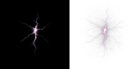 Lightning bolt illustration with vibrant purple hues on contrasting black and white backgrounds, showcasing dynamic energy and visual impact for creative projects