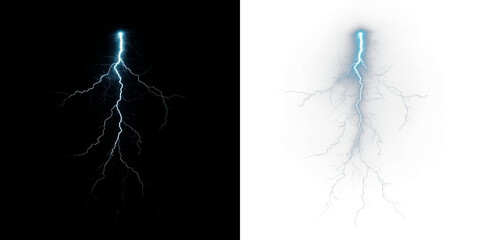Electric lightning bolt illustration with vibrant blue color on contrasting backgrounds, showcasing dynamic energy and powerful natural phenomenon in a visually striking design