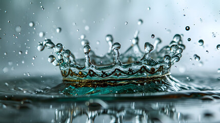 Crown-shaped splash created by a droplet falling into water at a high speed capturing attention and beauty