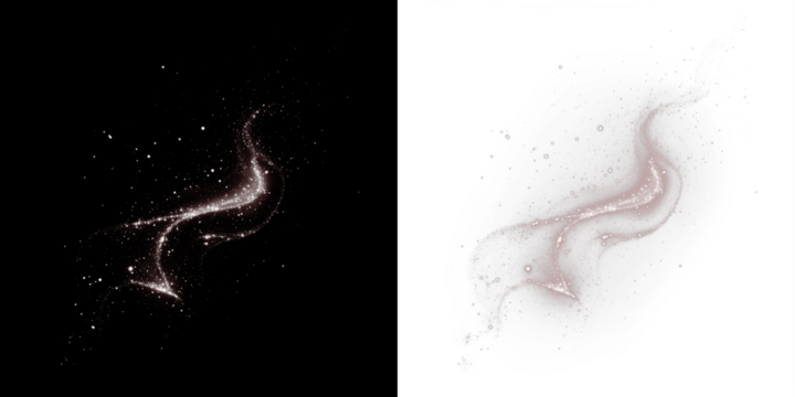 Abstract sparkling swirl illustration with shimmering particles on contrasting backgrounds, showcasing elegant movement and dynamic flow, perfect for creative design projects and visual storytelling