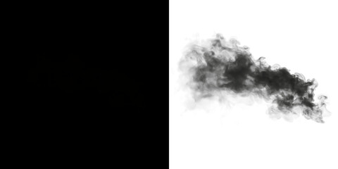 Black smoke overlay on white background, creating a dramatic contrast, ideal for graphic design projects, enhancing visual storytelling and artistic expression